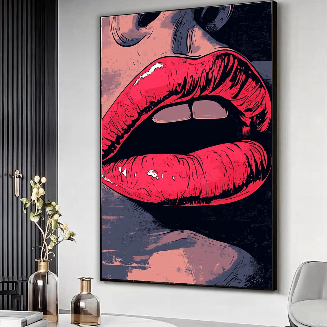 Bold Red Lips Canvas Wall Art, Pop Art Mouth Close-up, Modern Portrait ...