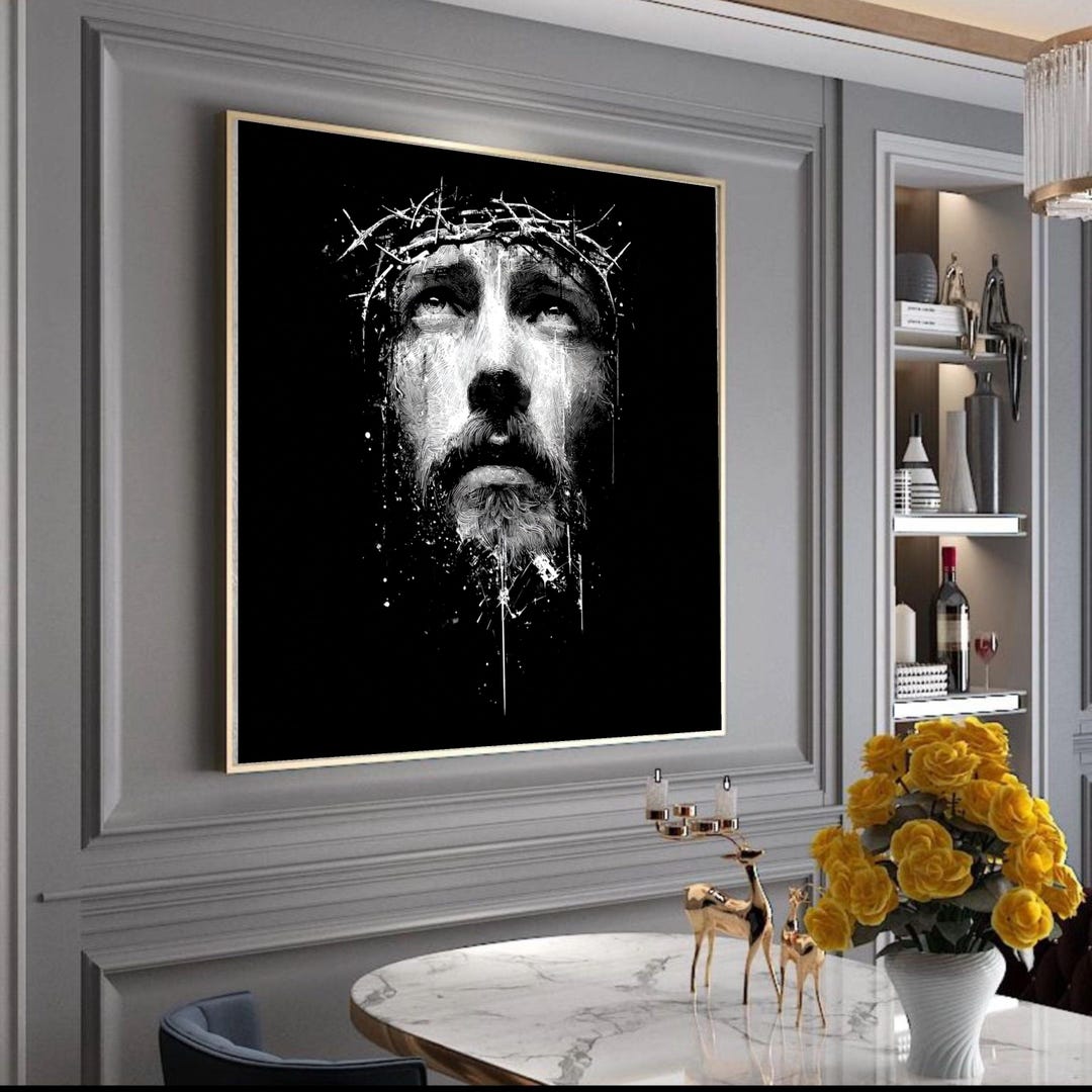 Jesus Christ With Crown of Thorns Canvas, Religious Wall Art, Spiritual ...