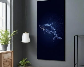 Minimalist blue whale canvas painting, humpback whale art, balita poster, blue whale office wall decor