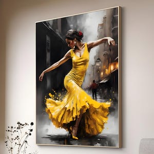 Flamenco Dancer Canvas, Yellow Dress Art, Spanish Dance Wall Art, Wall Art Canvas Design, Elegant Dancer Print, tango wall art
