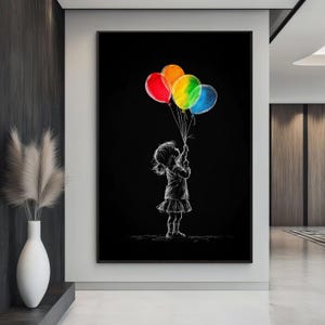 Banksy Balloon Canvas, Colorful Balloon Girl Canvas, Uplifting Street Art, Modern Wall Art, Vibrant Urban Decor