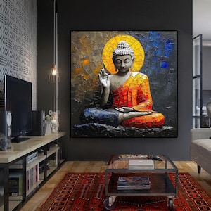 Mosaic buddha canvas, meditation wall art, colorful buddha painting, Spiritual Wall Canvas