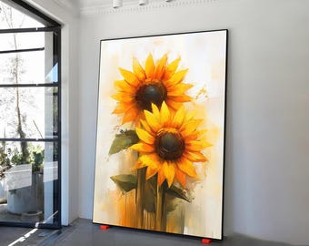 Arte en lienzo de campo de girasoles, arte en lienzo de girasoles, arte en lienzo de paisajes, arte de pared de cocina