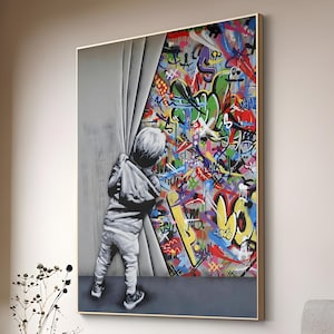 Banksy Graffiti Canvas, Behind the Curtain Banksy, Martin Watson Artwork, Street Art, Graffiti Wall Art Canvas, graffiti wall gift