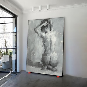 Abstract Lady Framed Woman painting black Wall Art Woman Canvas Art Faceless Portrait Painting, figurative canvas print