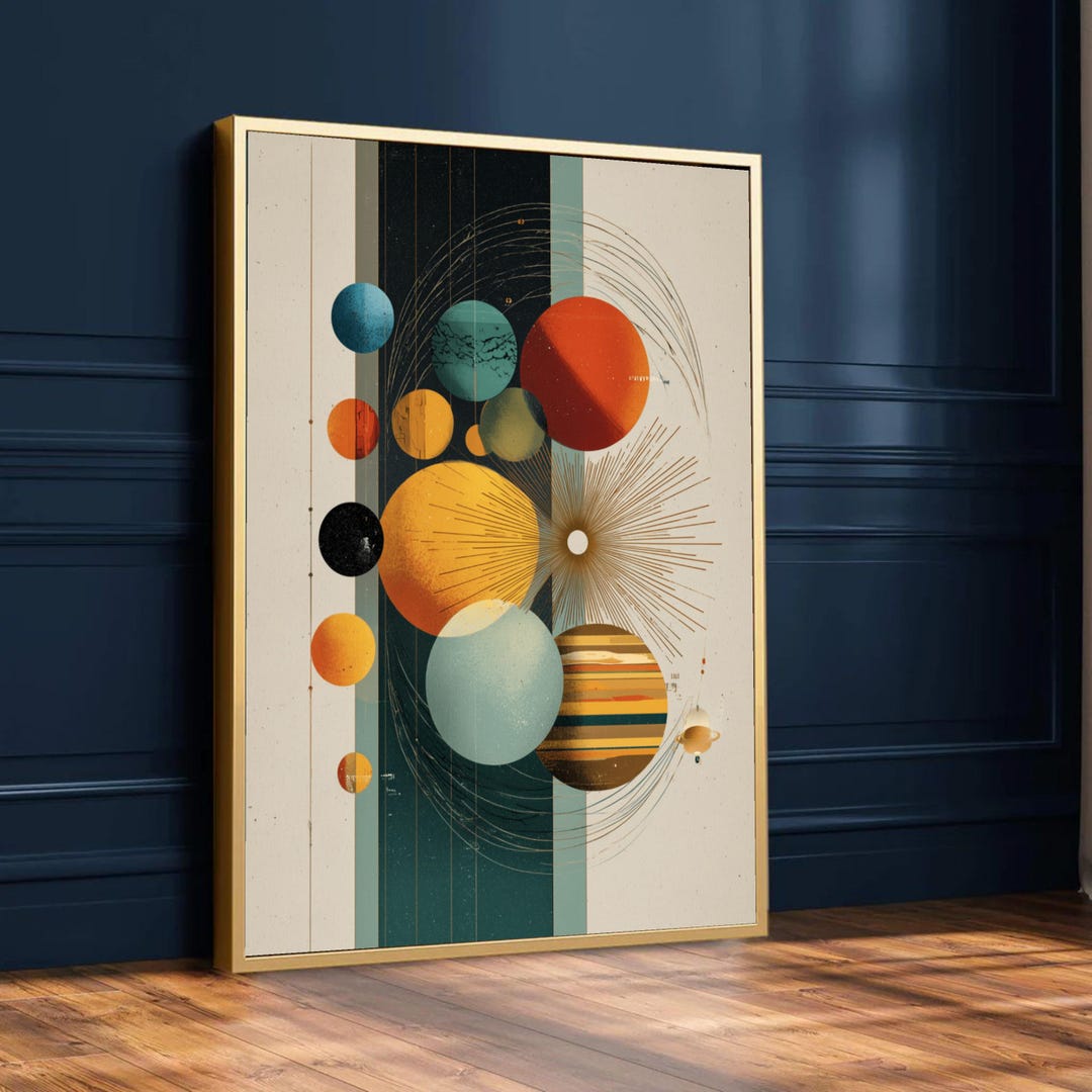 Retro Solar System Canvas, Vintage Planet Art, Abstract Space Wall ...