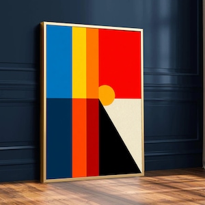 Moderne abstrakte geometrische Leinwand Wandkunst, Farbblock-Design, gewagte Primärfarben, zeitgenössisches Hauptdekoration, fertig zum Aufhängen