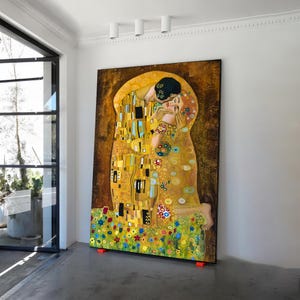 De kus canvas, gustav klimt canvaskunst, gustav canvas kunst aan de muur, gustav schilderij, kunst aan de muur kussen