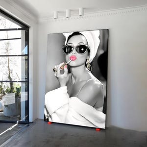 Hepburn Pink Lips canvas, Audrey Hepburn gedrukt, Audrey poster, Lip Woman gedrukt, iconische canvaskunst, moderne canvaskunst