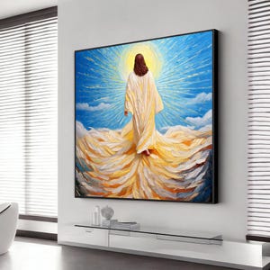 Jesus Walking on Water Canvas Painting jesus poster, Divine Light Modern Canvas Art
