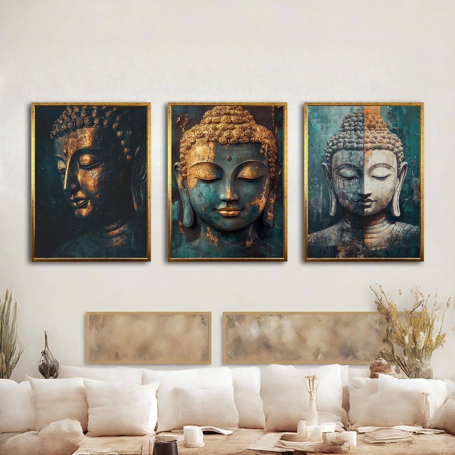 Teal Gold Buddha Canvas Painting, Elegant Zen Wall Art, Spiritual Home ...
