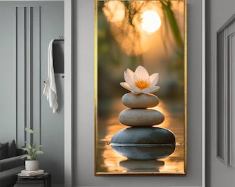 Zen Garden Art, Framed Canvas Print, Meditation Center Wall Decor, Lobby Art, Entryway Decor, stone wall art