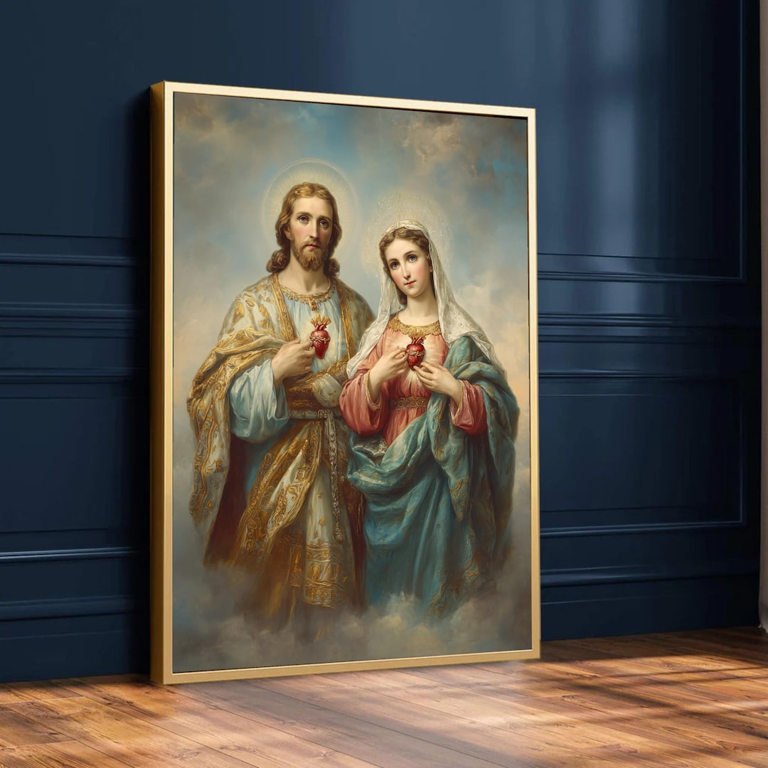 Sacred Heart of Jesus and Mary Canvas, Christian Religious Wall Art ...