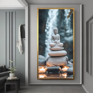 Wall Art Zen Garden Canvas, Relaxing Bamboo and Stones Decor, Calming Nature Scene for Home Decor, Meditation Room Art, stone wall art