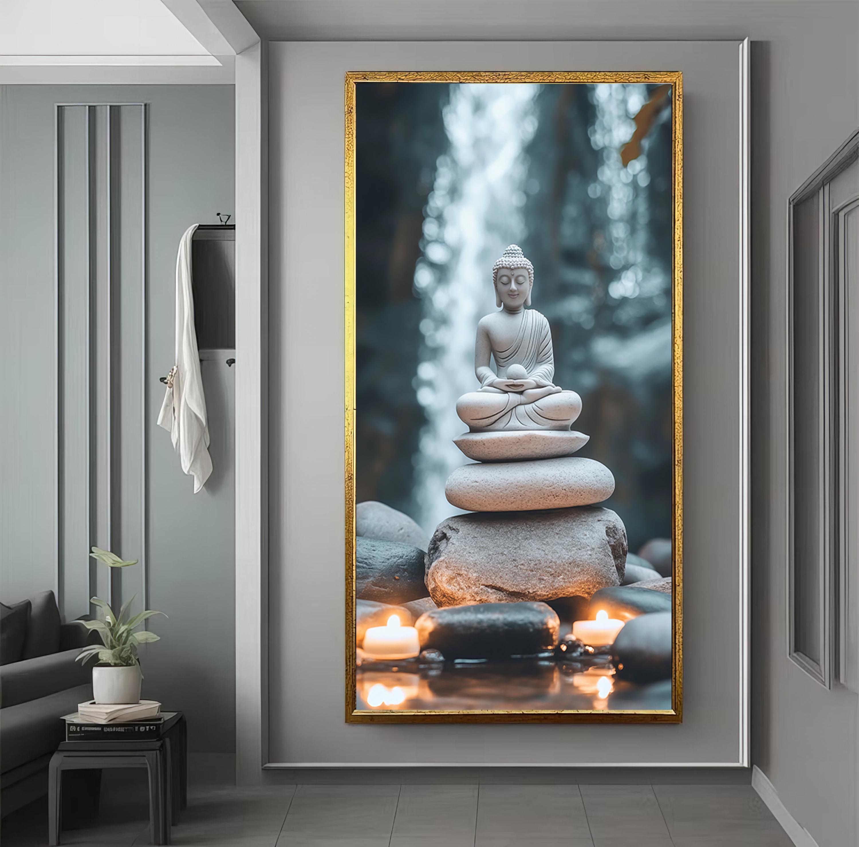 Wall Art Zen Garden Canvas, Relaxing Bamboo and Stones Decor, Calming Nature Scene for Home Decor, Meditation Room Art, stone wall art