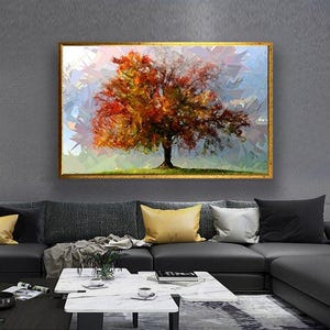 Brauner Baum Leinwand Gemälde, abstrakte Baum Kunst, Herbst Natur Landschaft Plakat