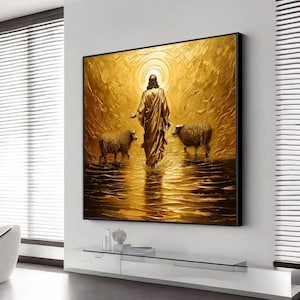 Canvasprint Jezus en lam, kunst aan de muur Jezus Christus, christelijk religieus wanddecor