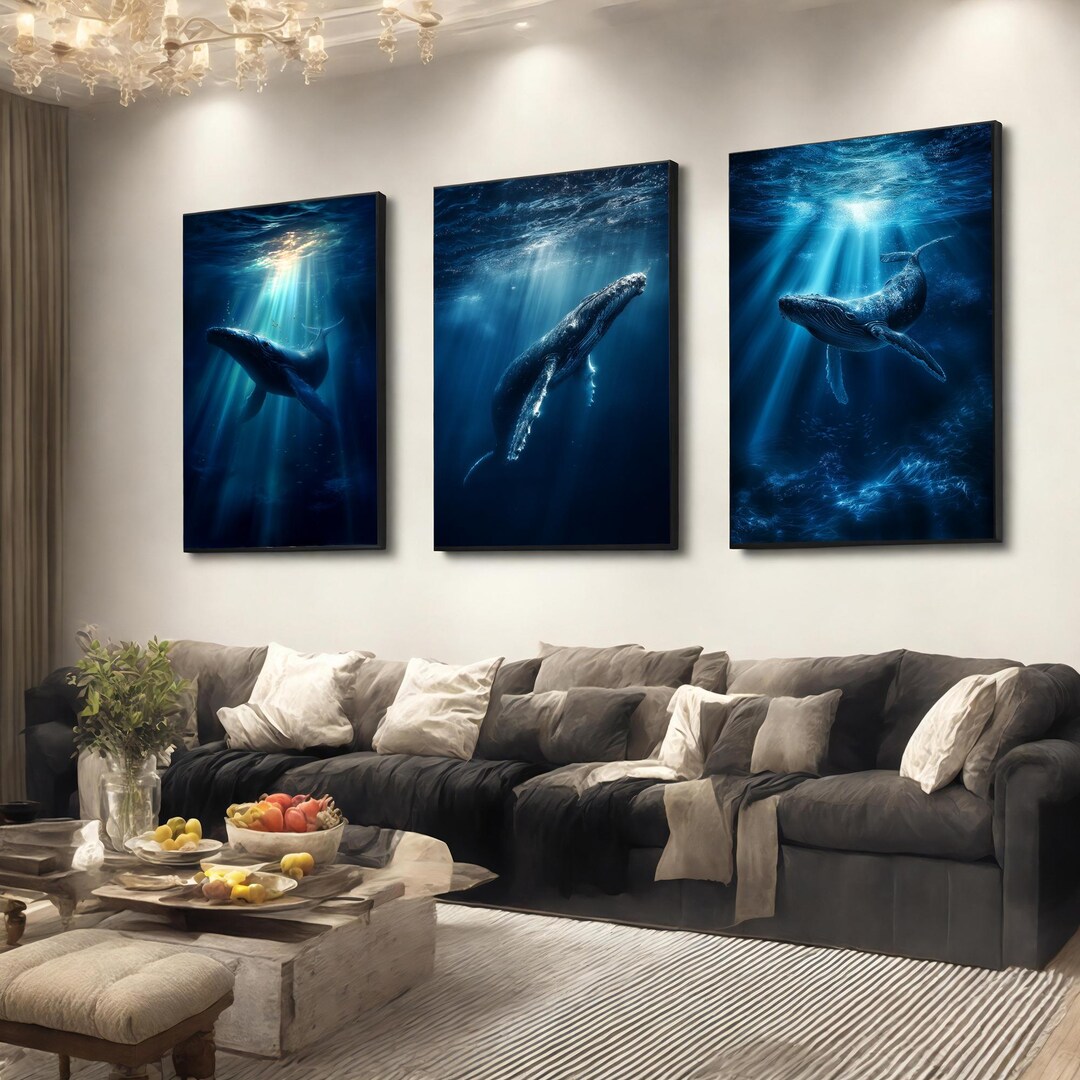 Majestic Whale Shark Canvas Painting, Ocean Deep Blue Wildlife Wall Art ...