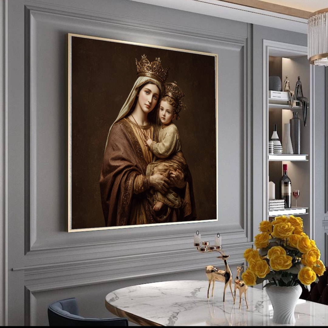 Queen and Child Religious Canvas, Virgin Mary and Baby Jesus Wall Art ...