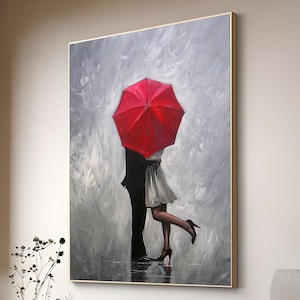 Hugging Couple Art,Romantic Couple Art, Couple With Red Umbrella, Couple Canvas Decor, Gift for Couple, love Modern Canvas