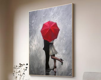 Hugging Couple Art,Romantic Couple Art, Couple With Red Umbrella, Couple Canvas Decor, Gift for Couple, love Modern Canvas