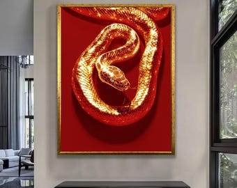 ゴールド スネーク ウォール アート、ゴールド スネーク キャンバス ゴールド サーペント ウォール アート スネーク アート ゴシック アート ゴールド スネーク ウォール デコ