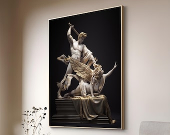 Perseus and Medusa Mythological Sculpture  canvas wall art–  Dramatic Myth-Inspired Home Decor - Epic Heroic Art Print
