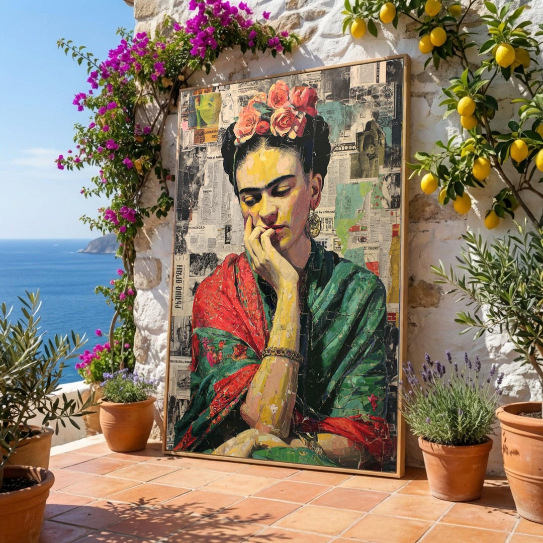 frida-kahlo-inspired-portrait-canvas-mixed-media-wall-art-floral