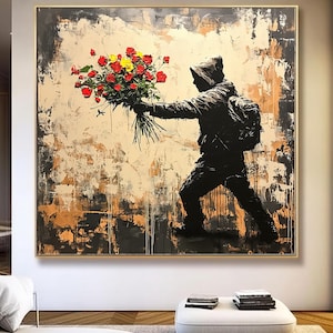 Banksy Art, Throwing Flowers Street Art, Banksy Décor, Banksy Print, Street Art Decor, Graffiti Art, Banksy Flower Bomber