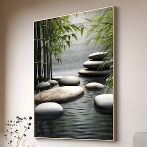 Wall Art Zen Garden Canvas, Relaxing Bamboo and Stones Decor, Calming Nature Scene for Home Decor, Meditation Room Art, yoga room wall art