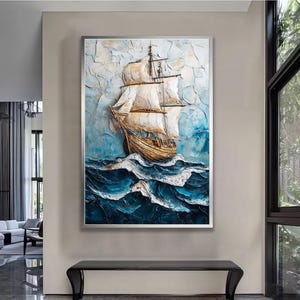 Vintage Sailboat Painting Print | Nautical Wall Art Summer canvas