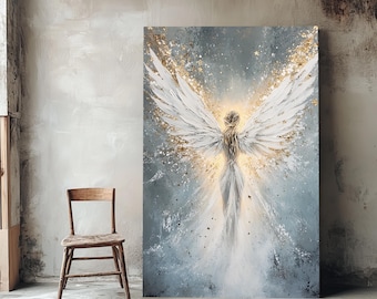 Christian Angel canvas , Abstract Art , Religious Art Decor , Religious Christmas Gift , Gift for Friend,