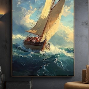 Seascape Painting, Sailing Ship Painting, Nautical Decor, Old Ship Print