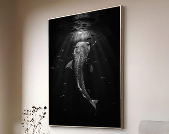 Whale Shark Canvas Print, Abstract Ocean Art, white Wave Patterns Wall Decor,Underwater Marine Life, Marine Life Enthusiasts and Home Decor