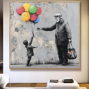 Banksy Balloon Girl Canvas Art Framed Print, Street Graffiti Art Print