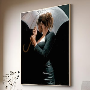 Elegance in the Rain: Woman with an Umbrella Canvas Print, Modern Wall Decor, black and white woman wall art, umbrella canvas