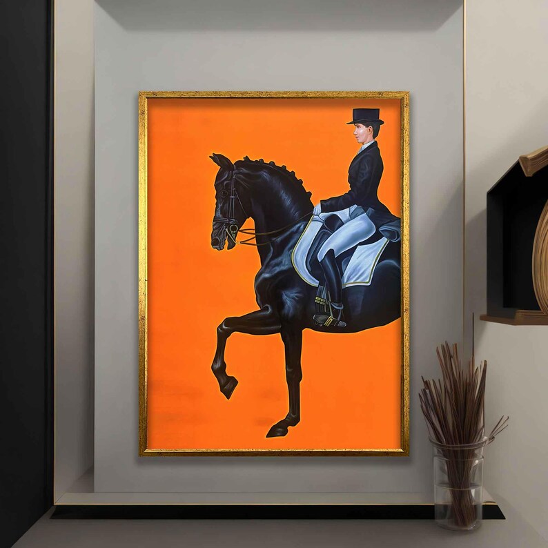 Soldier on Horse Painting, Background Orange Horse Canvas, Horse Print