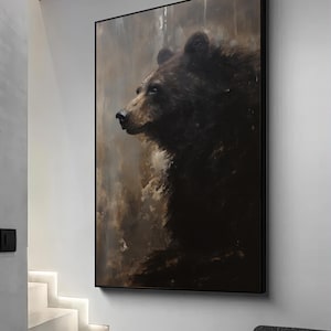 Brown bear portrait canvas, brown bear art, bear poster, bear canvas painting, framed bear print