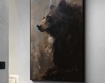 Brown bear portrait canvas, brown bear art, bear poster, bear canvas painting, framed bear print