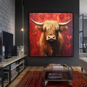 Black Texas Cow Wall Art Longhorn Bull Canvas Wild Animal Print Modern Farmhouse Wall Decor