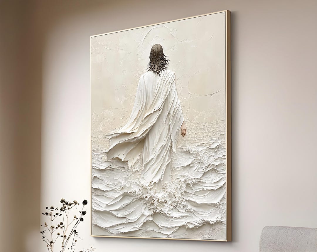 White Jesus Walking on Water Canvas Painting - Unique Christian Art ...
