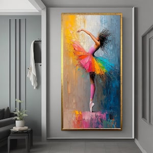 Ballerina girl in colorful dress wall art, music room wall decor, ballerina poster, ballet dancer art, dancer girl painting