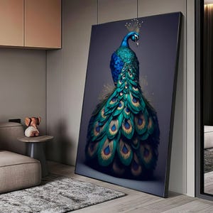 Blue Peacock Canvas Print, Animal peacock Wall Decor, canvas wall art Peacock Artprint, Modern Wall Art