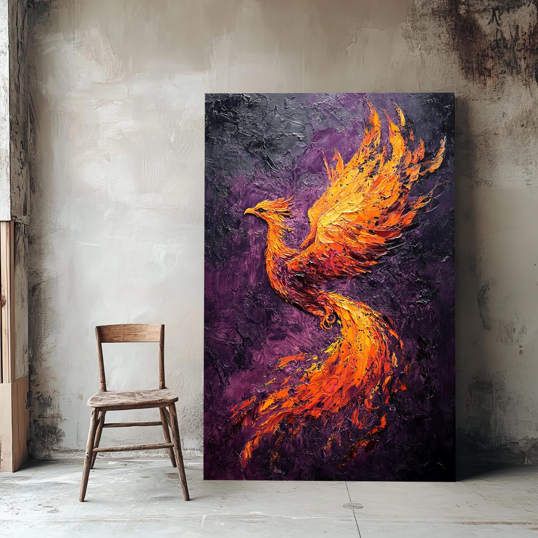 Fiery Phoenix Canvas Print Rising Mythical Bird Wall Art Fantasy Canvas ...