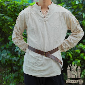 LARP ルネッサンス フェア チュニック - 中世 LARP シャツ、男性用バイキング チュニック、海賊コスチューム、ハロウィン バイキング シャツ、農民 LARP コスプレ衣装