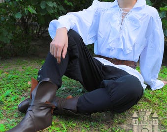 Men&#39;s Renaissance Pirate Shirt - Medieval Costume Top, LARP Fantasy Ruffled Shirt, Renaissance Faire Shirt, Historical Reenactment Garb