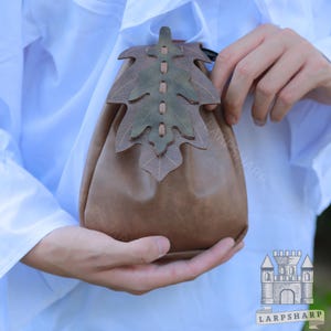 Pochette de ceinture en cuir feuille elfique Ren Faire - accessoire de cosplay GN médiéval, pochette elfe des bois pour costumes de foire de la Renaissance