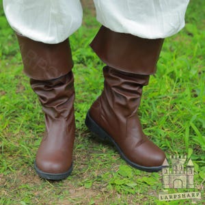 Bruine middeleeuwse LARP-laarzen - Viking-cosplayschoenen, renaissancelaarzen, renaissanceschoeisel, SCA-laarzen, piratenlaarzen heren, bruine piratenschoenen