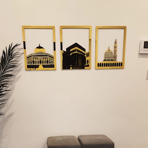 Conjunto de arte mural islámico Kaaba dxf, makka dxf, Masjid al-Nabawi découpé au Laser, caligrafía islámica, téléchargement numérique