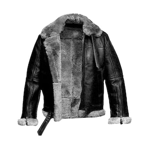 Blouson homme bombardier B3 noir en peau de mouton, aviateur de la RAF, veste en cuir véritable fait main en fourrure synthétique, cadeau pour lui